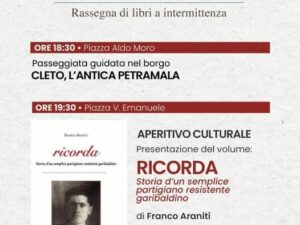 Locandina presentazione libro Franco Araniti a Cleto nell'ambito della rassegna Un borgo di Libri